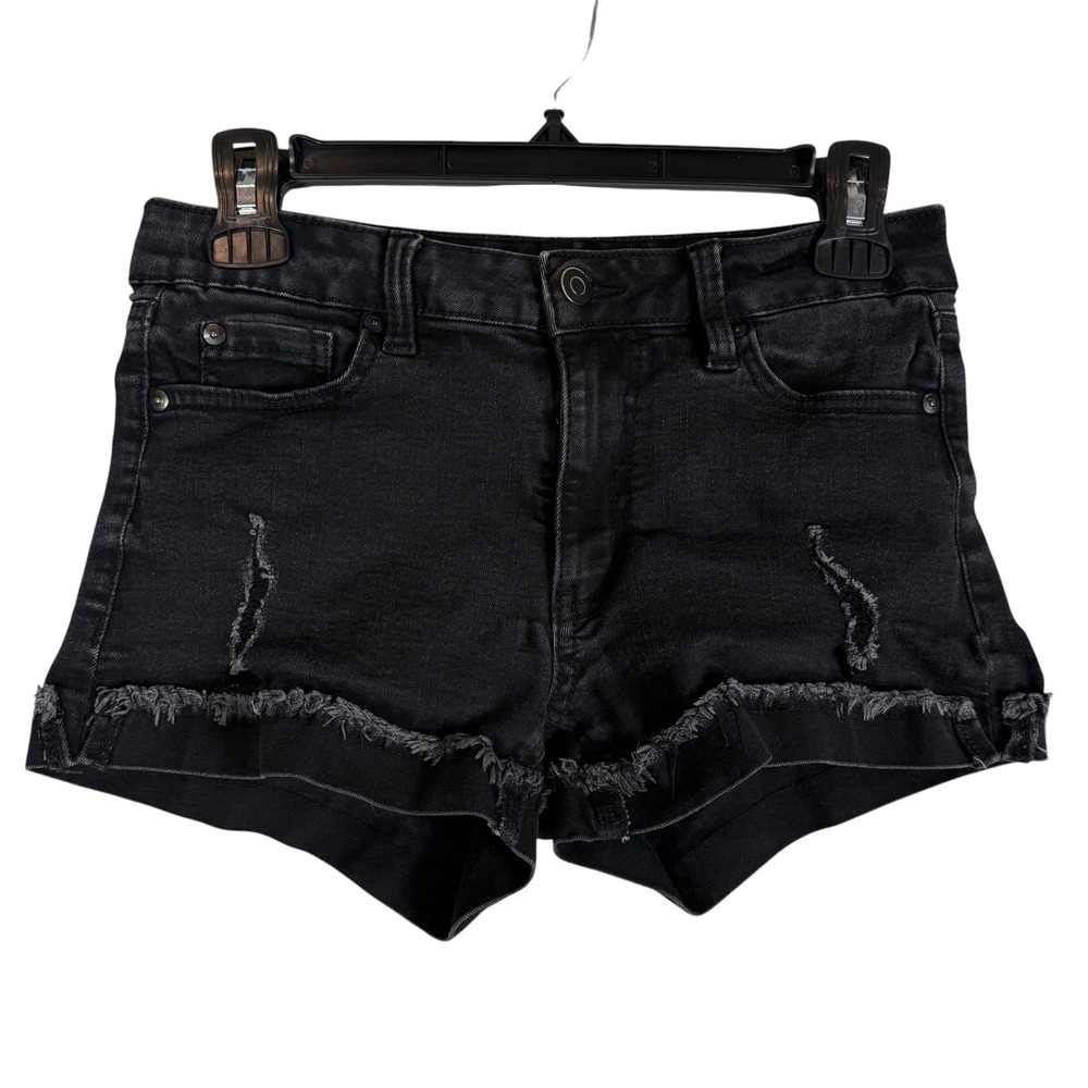 Celebrity Pink Shorts Juniors 3/26 Black Distressed‎ Cutoff Frayed Denim Stretch